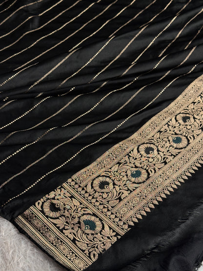 Black colour premium Banarasi Mashru katan silk saree MK321