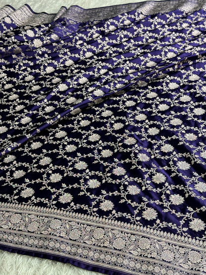 Dark purple colour premium Banarasi Mashru silk saree MK328