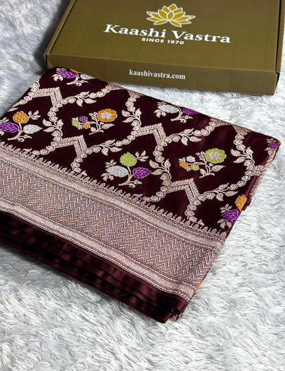 Maroon colour premium Banarasi tilfi Mashru katan silk saree MK268