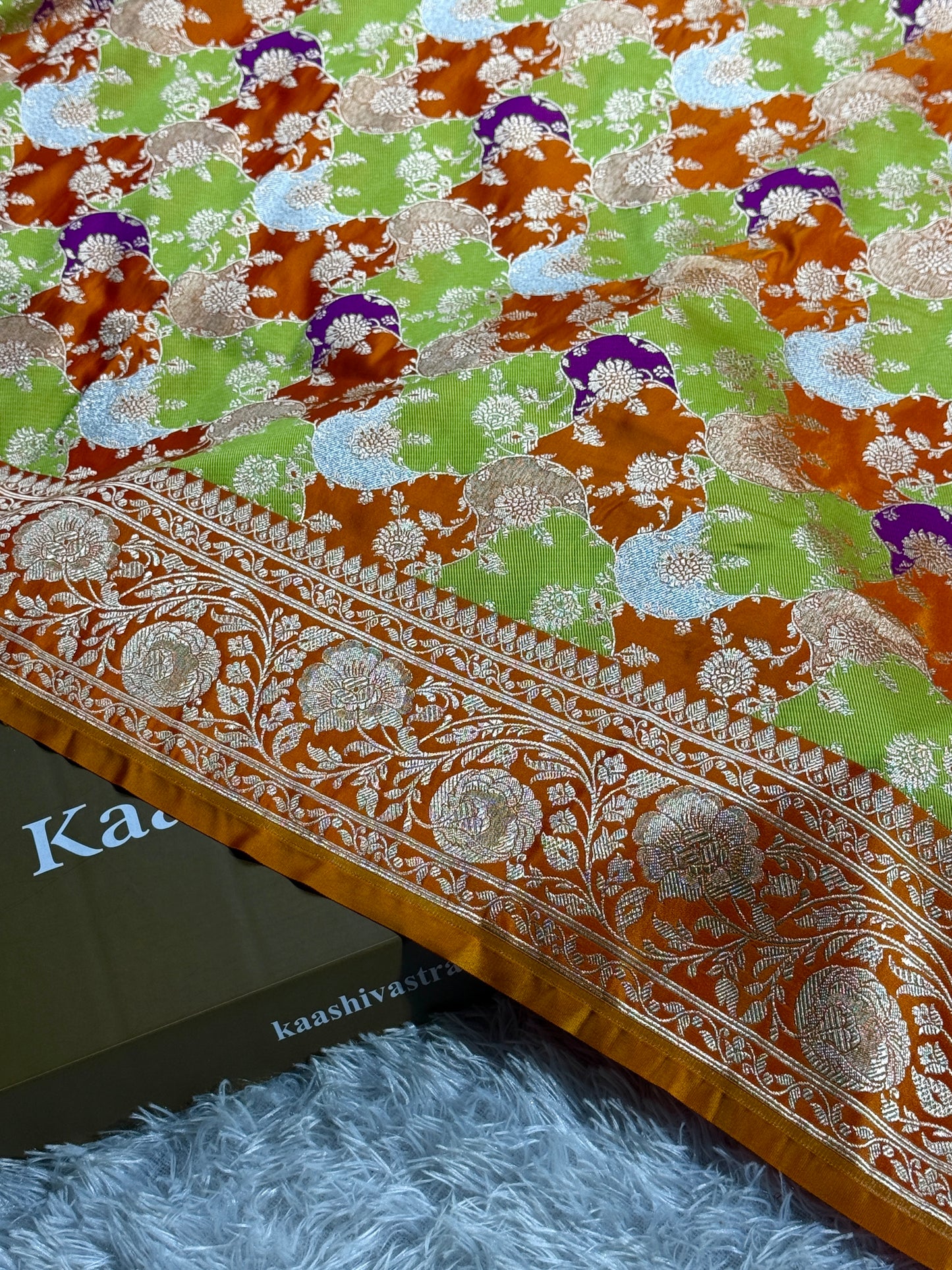 Orange color premium Banarasi Mashru katan silk saree MK256