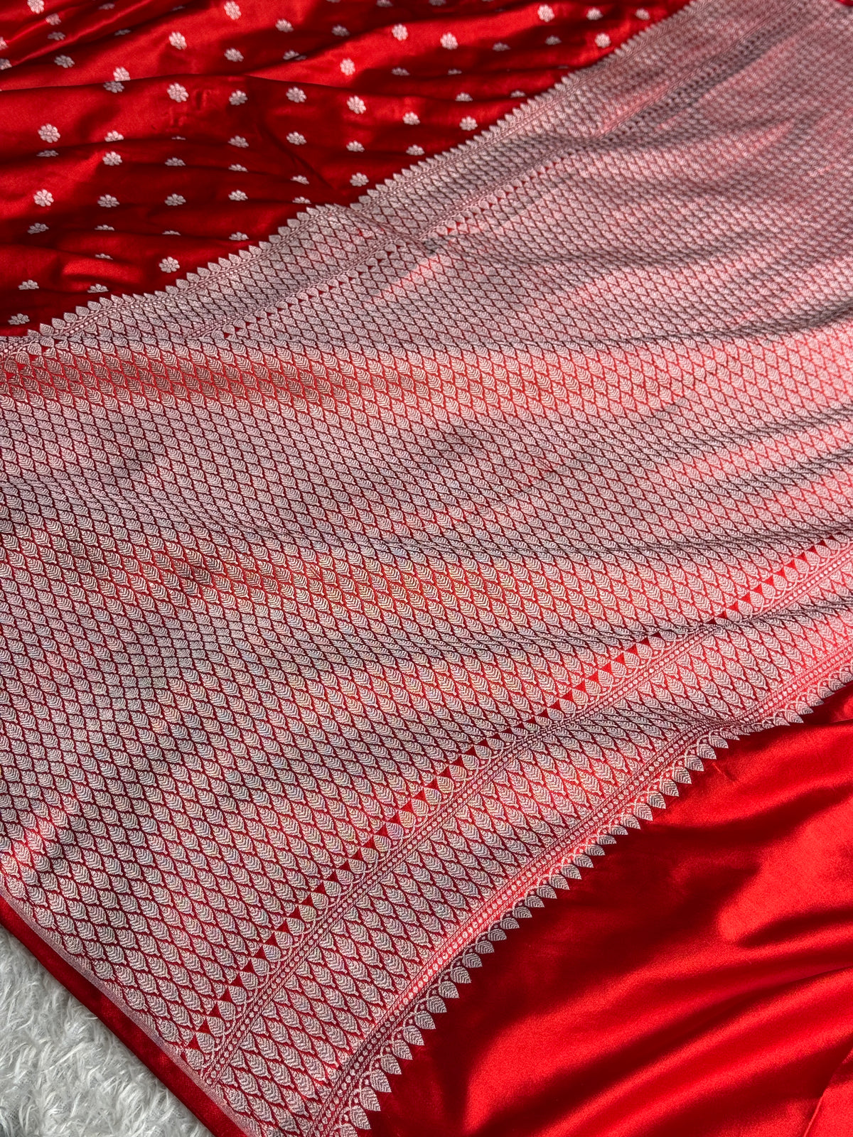 Red colour premium Banarasi Mashru katan silk saree MK337