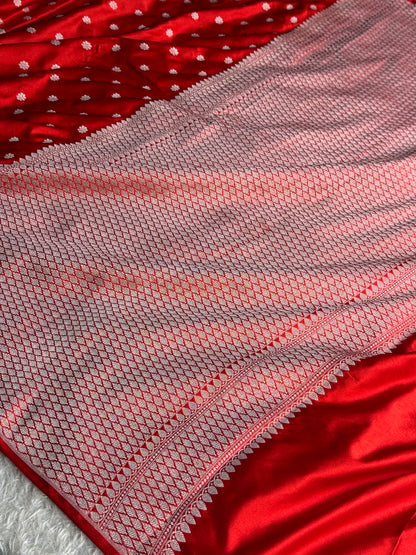 Red colour premium Banarasi Mashru katan silk saree MK337