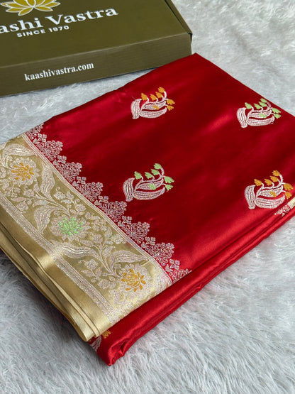 Maroon with cream colour premium Banarasi tilfi Mashru katan silk saree MK299