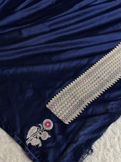 Navy colour premium Banarasi Mashru katan silk saree MK319