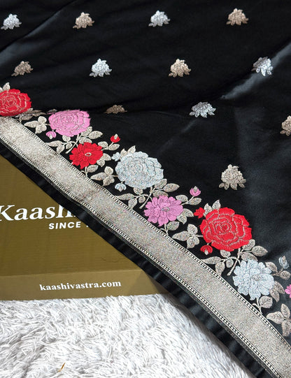 Black colour premium tilfi Mashru katan silk saree MK217