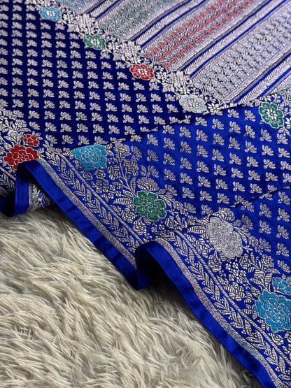 Royal blue color premium Banarasi Mashru katan silk saree MK247