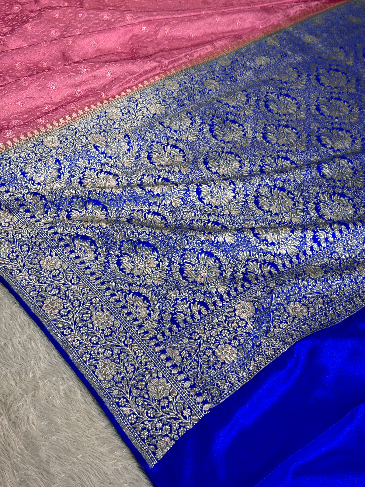 Royal blue and rose pink premium Banarasi Mashru katan silk saree MK248