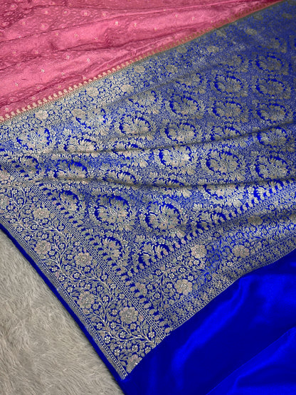 Royal blue and rose pink premium Banarasi Mashru katan silk saree MK248
