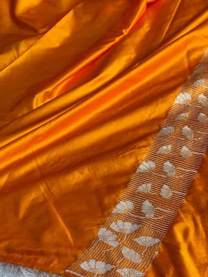 Orange colour premium Banarasi Mashru katan silk saree MK306