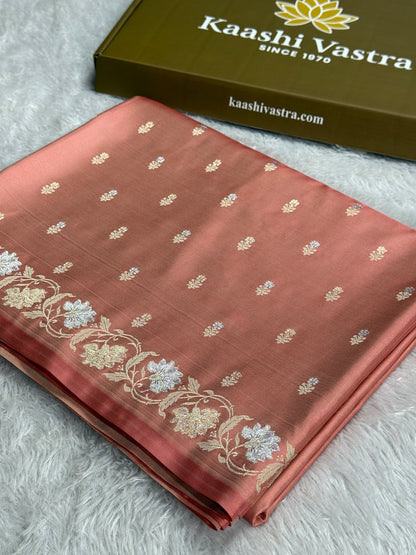 Peach color premium Banarasi Mashru katan silk saree MK237