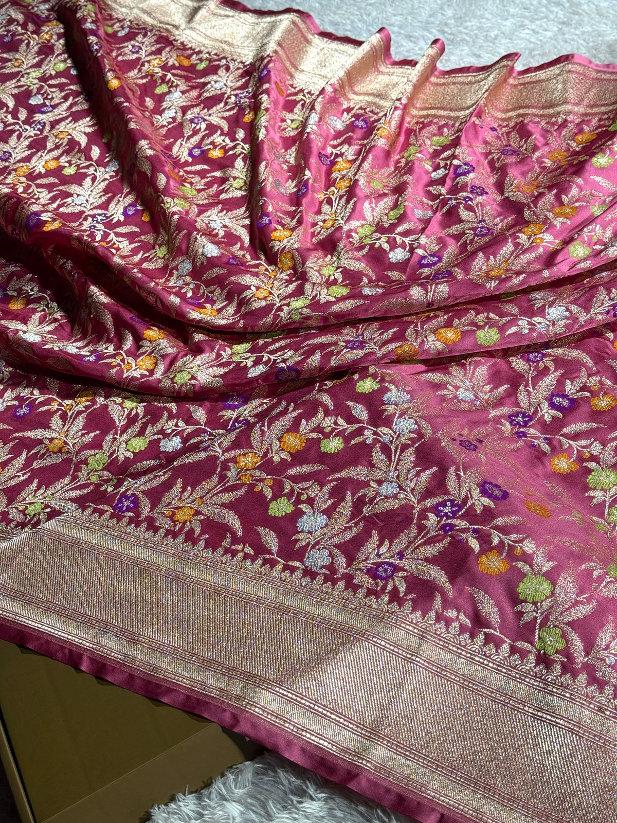 Onion pink premium Banarasi tilfi Mashru katan silk saree MK184