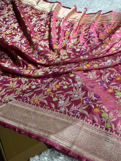 Onion pink premium Banarasi tilfi Mashru katan silk saree MK184