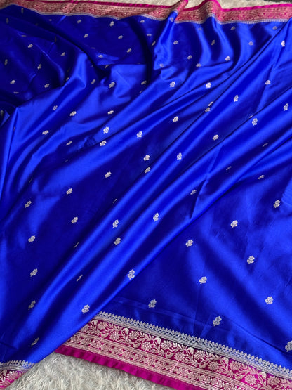 Royal blue with pink colour premium Banarasi Mashru katan silk saree MK286