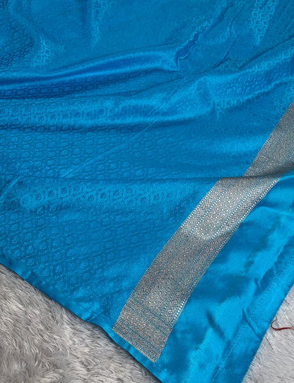 Sky blue colour premium Banarasi Mashru katan silk saree MK276