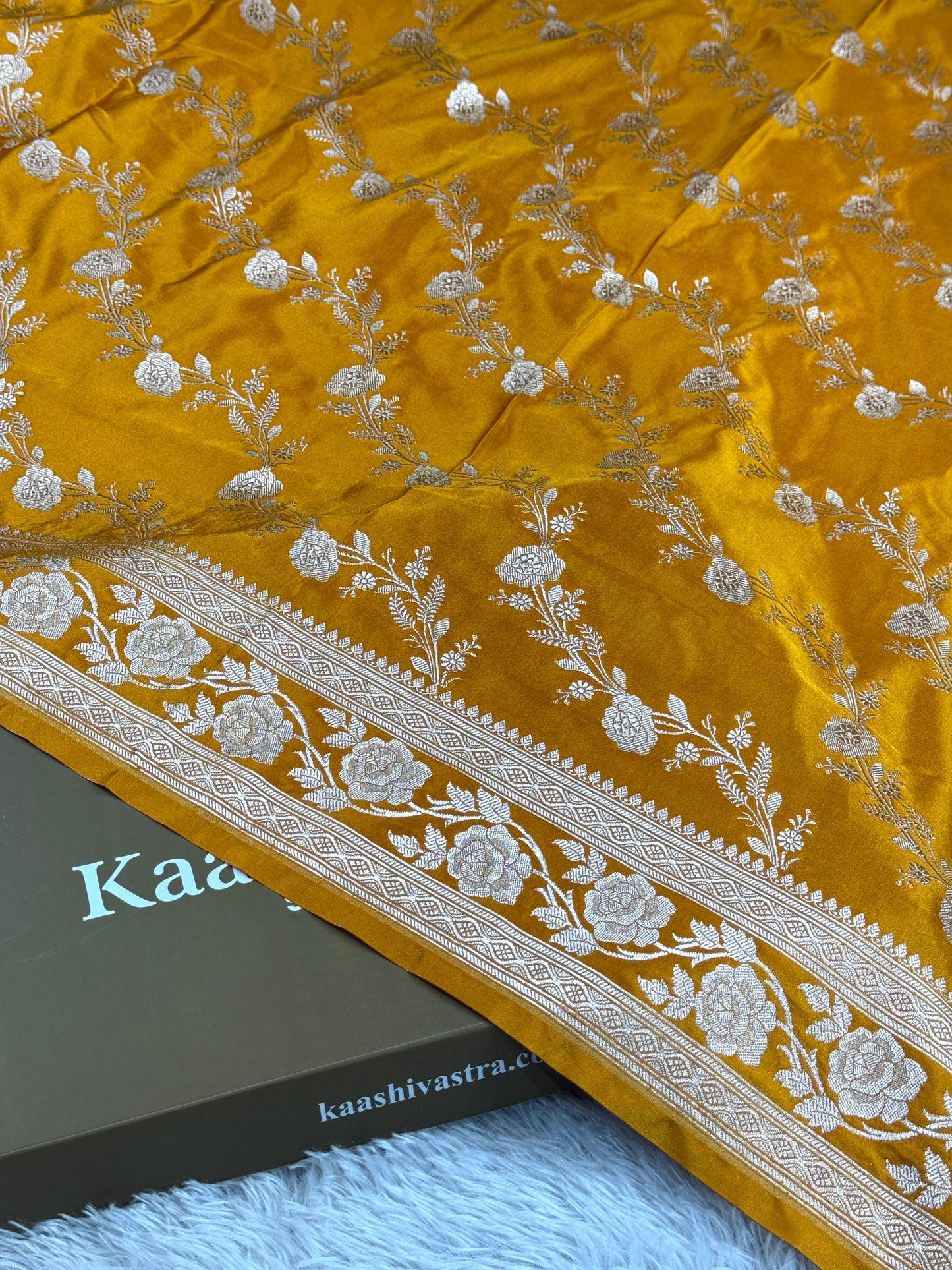 Mustard color premium Banarasi Mashru katan silk saree MK242