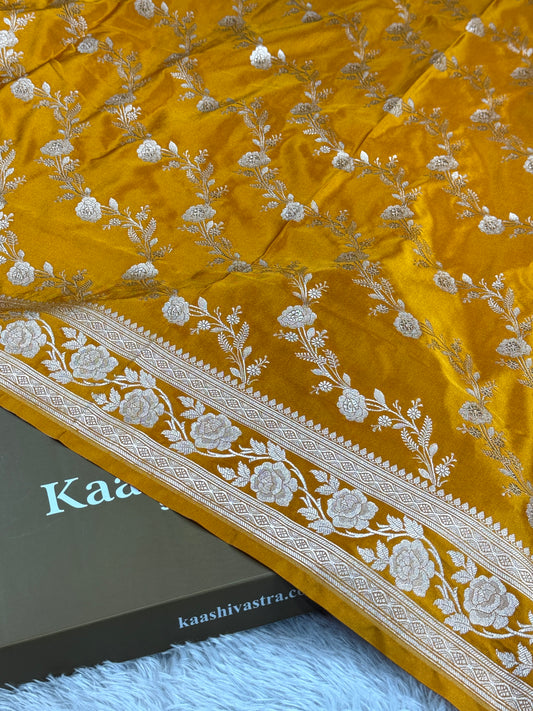 Mustard color premium Banarasi Mashru katan silk saree MK242