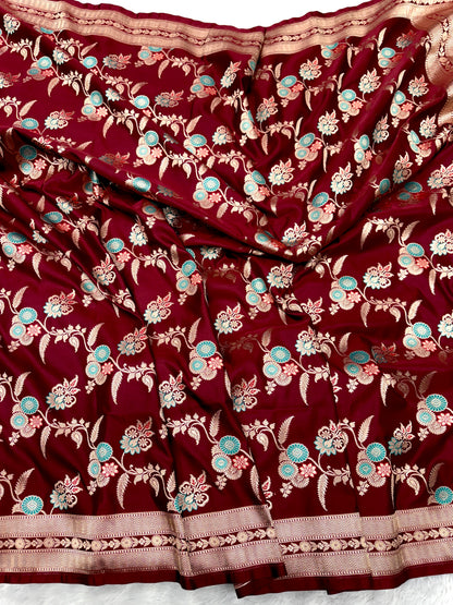 Maroon celebrity inspired premium Banarasi Mashru katan silk saree MK188