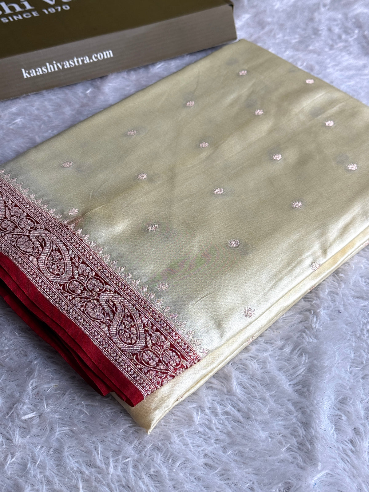 Cream with red colour premium Banarasi Mashru katan silk saree MK287