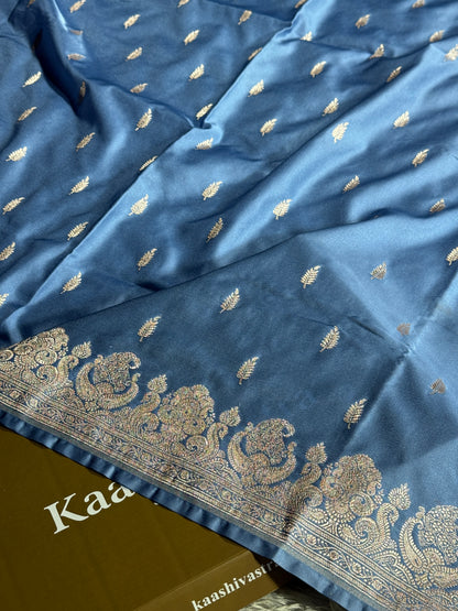 Pastel light blue premium Banarasi Mashru katan silk saree MK244