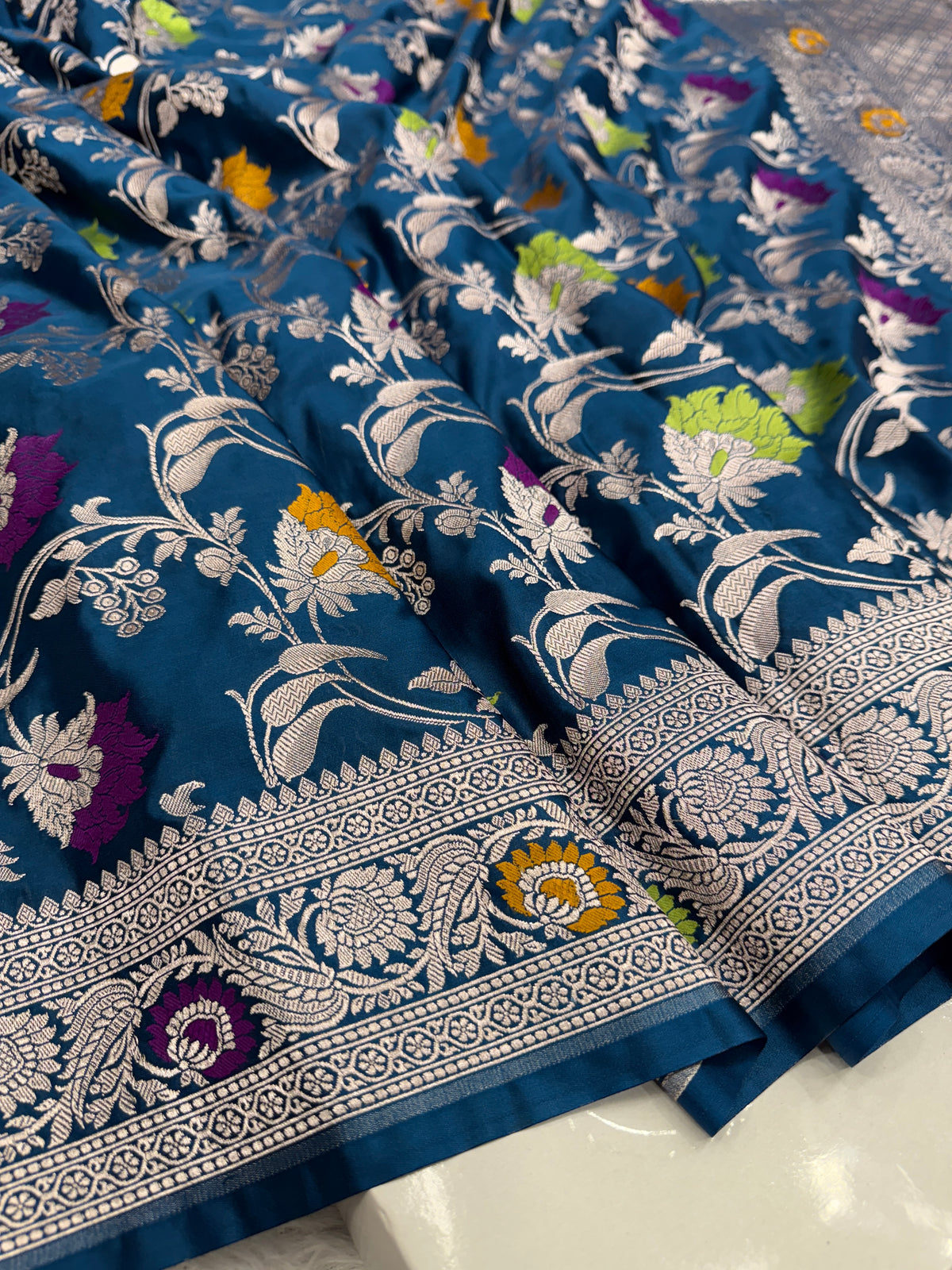Peacock blue tilfi Banarasi Mashru katan silk saree MK199