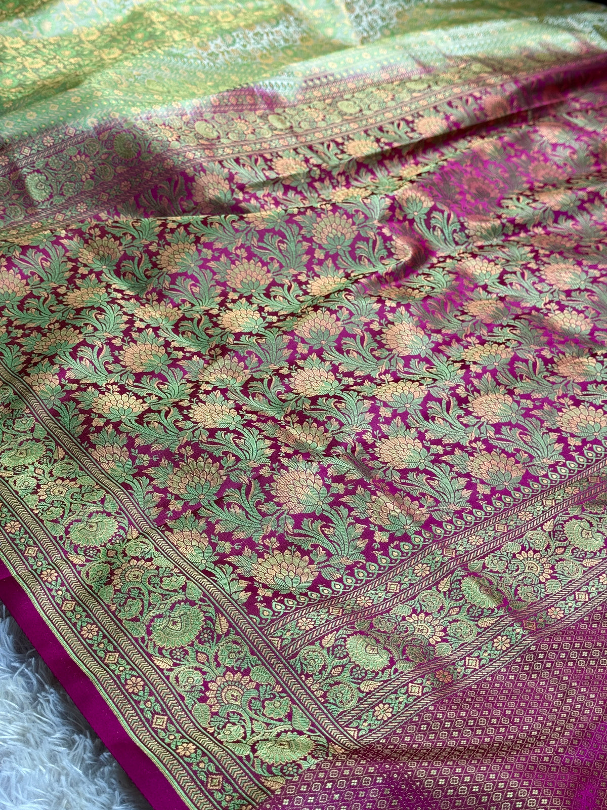 Pista color premium Banarasi katan jamawar tanchui silk saree JKT101