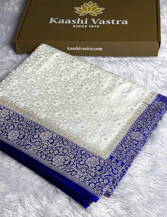 Royal blue with off white premium Banarasi tanchui mashru katan silk saree MK248