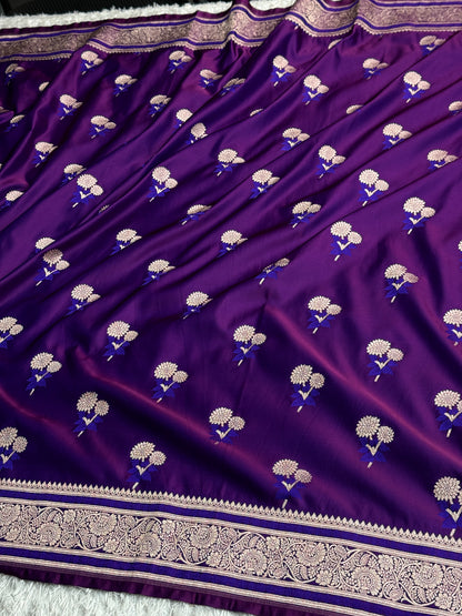 Purple colour premium Banarasi Mashru katan silk saree MK324