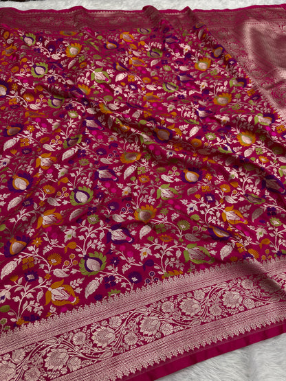 Redish pink premium tilfi Banarasi Mashru katan silk saree MK207