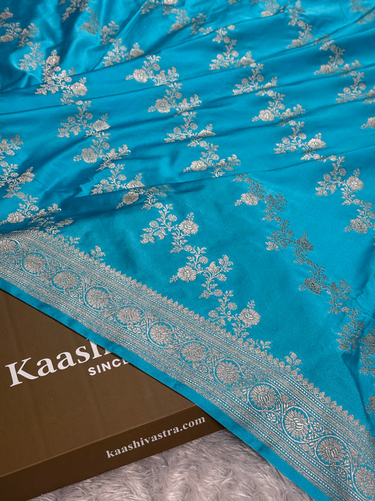 Sky blue premium Banarasi Mashru katan silk saree MK241