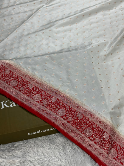 Red with off white colour premium banarasi mashru katan silk saree MK270