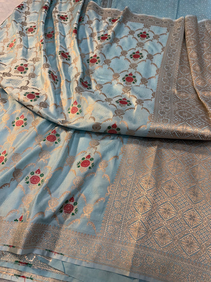 Light sea blue premium Banarasi Mashru katan silk saree MK160