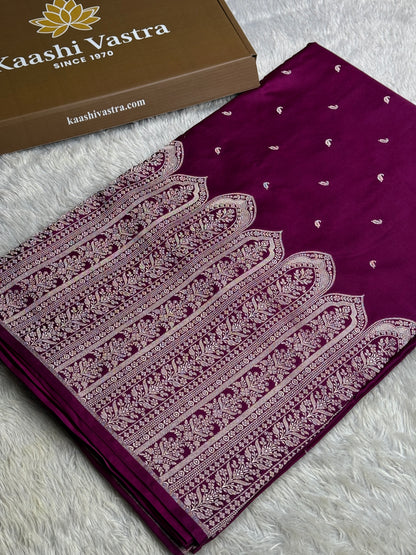 Dark Purple color premium Banarasi Mashru katan silk saree MK189
