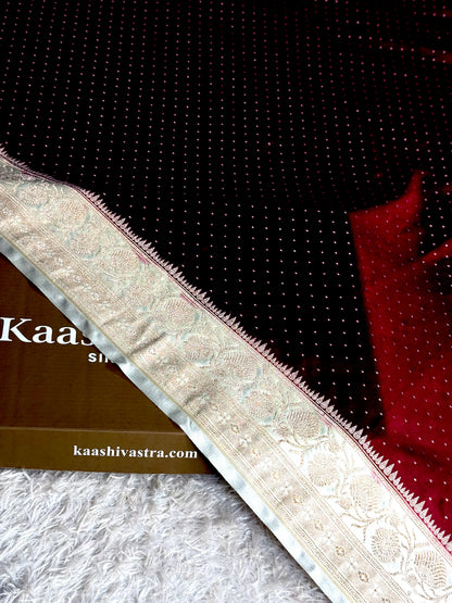 Maroon with off white colour premium Banarasi Mashru katan silk saree MK355