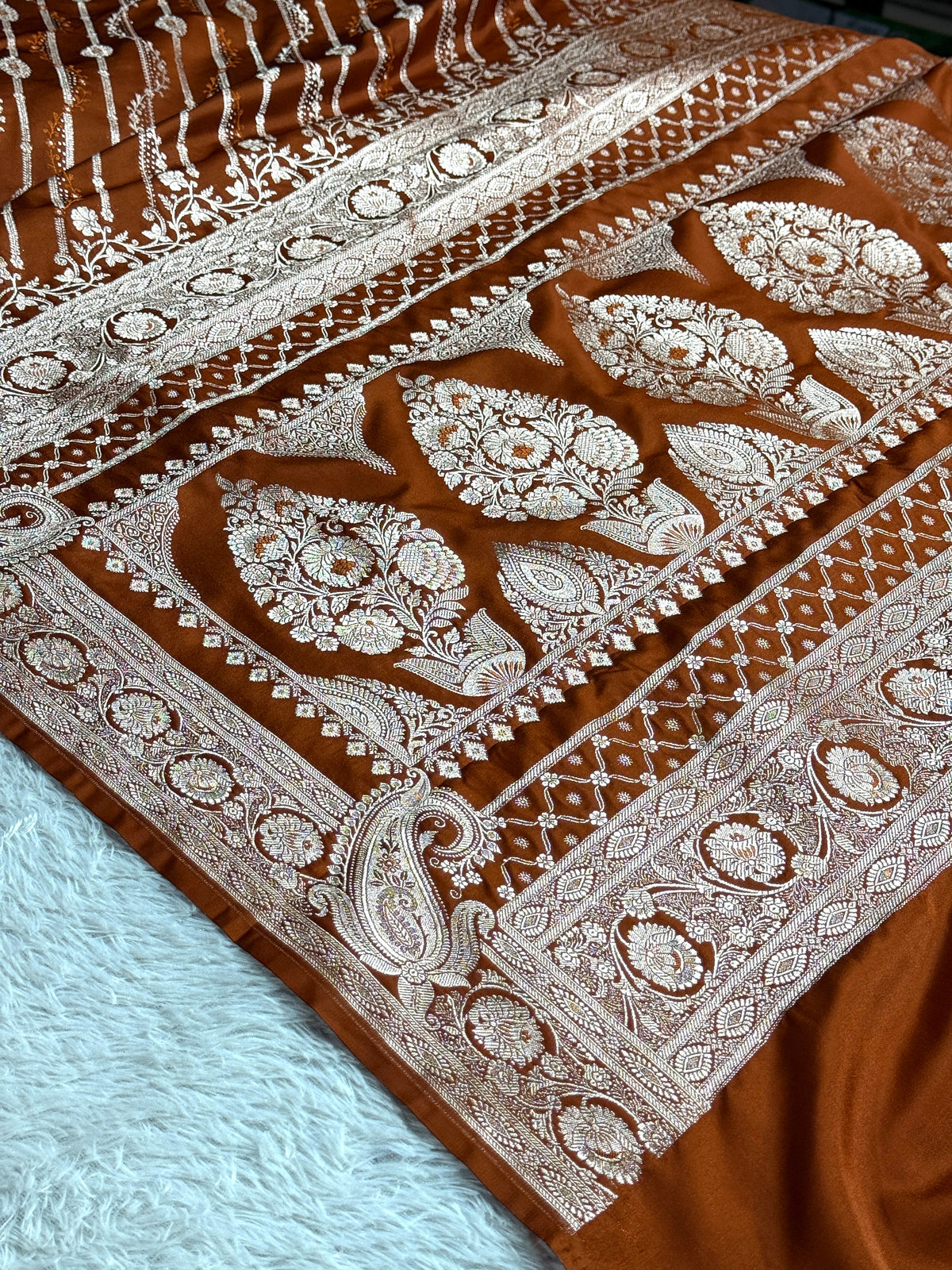 Brown color premium Banarasi Mashru katan silk saree MK238