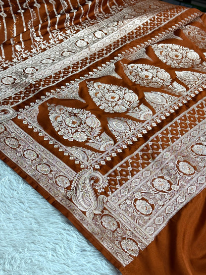 Brown color premium Banarasi Mashru katan silk saree MK238