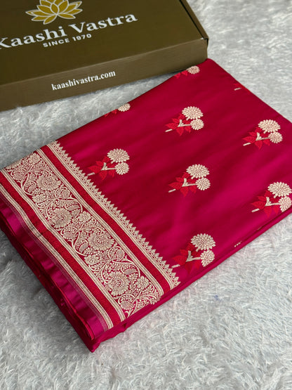 Hot pink colour premium Banarasi Mashru katan silk saree MK324
