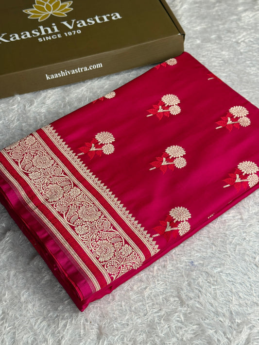 Hot pink colour premium Banarasi Mashru katan silk saree MK324