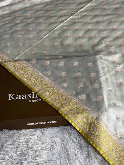 Lemon with off white colour premium Banarasi Mashru silk saree MK290