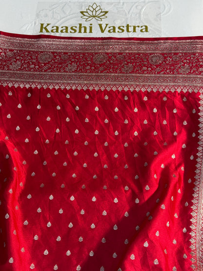 Chilli red Banarasi Mashru katan silk saree MK159