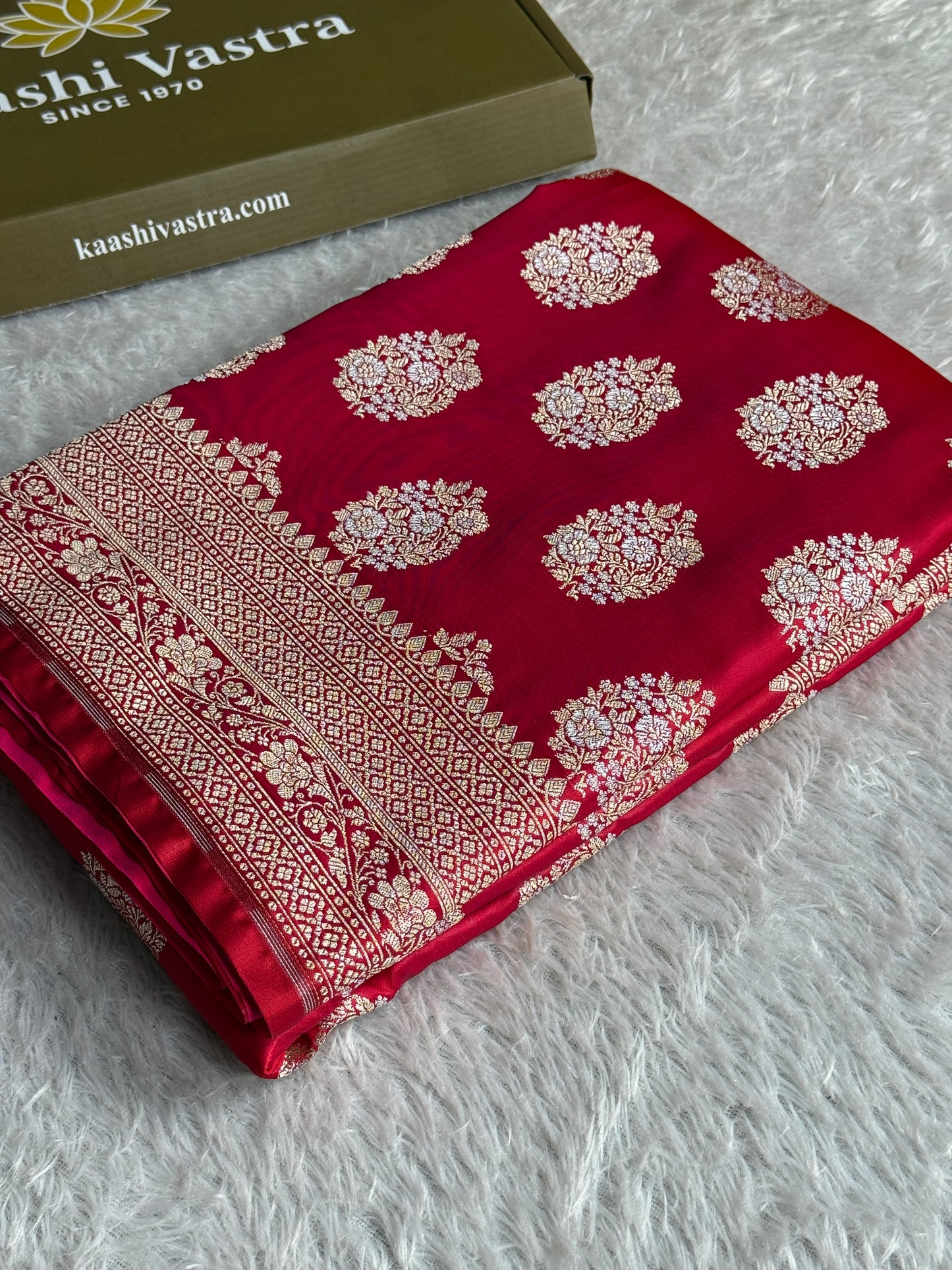 Cherry red premium Banarasi Mashru katan silk saree MK298