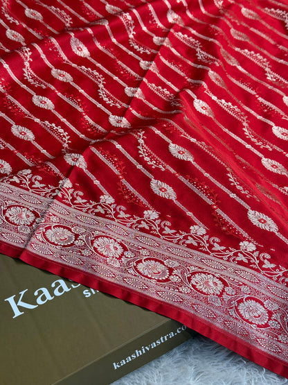 Red color premium Banarasi Mashru katan silk saree MK238