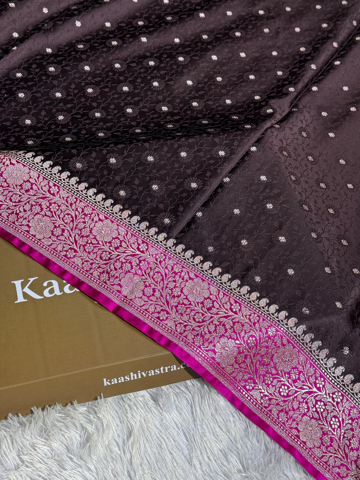 Rani pink coffee brown premium Banarasi Mashru katan silk saree MK248