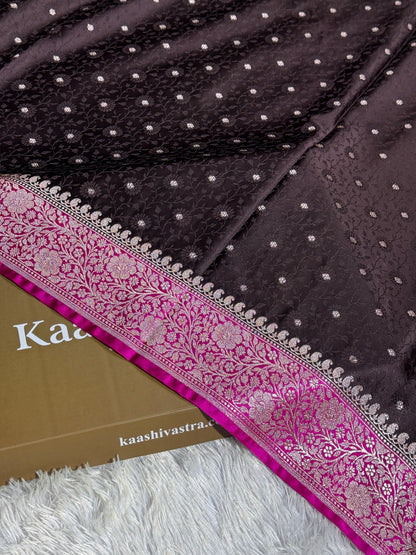 Rani pink coffee brown premium Banarasi Mashru katan silk saree MK248
