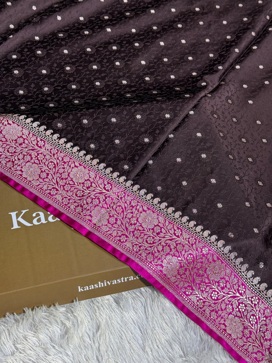 Rani pink coffee brown premium Banarasi Mashru katan silk saree MK248