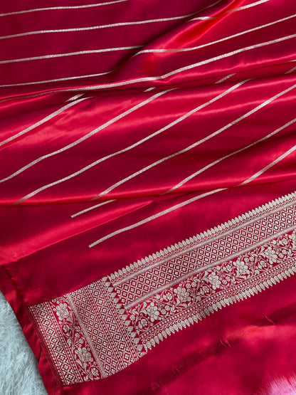 Cherry red premium Banarasi Mashru katan silk saree MK298