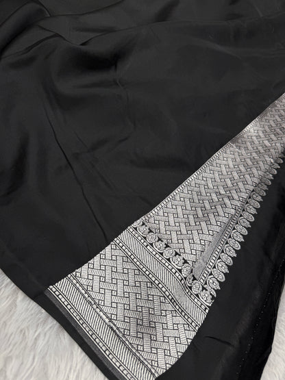 Black premium Banarasi tilfi Mashru katan silk saree MK194
