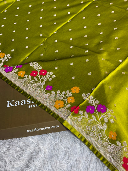 Mehndi green premium Banarasi Mashru katan silk saree MK280
