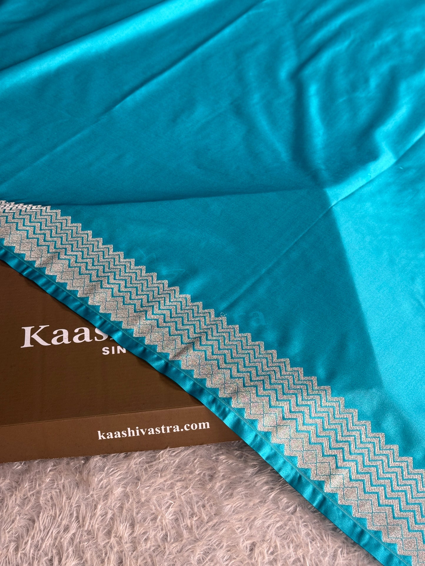 Sea blue colour premium Banarasi Mashru katan silk saree MK338
