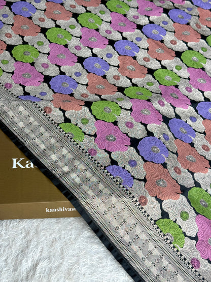 Black colour premium banarasi tilfi mashru Katan silk saree MK335