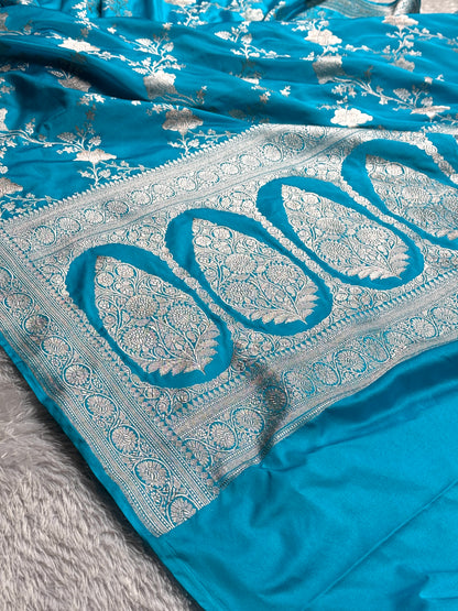 Sky blue premium Banarasi Mashru katan silk saree MK240